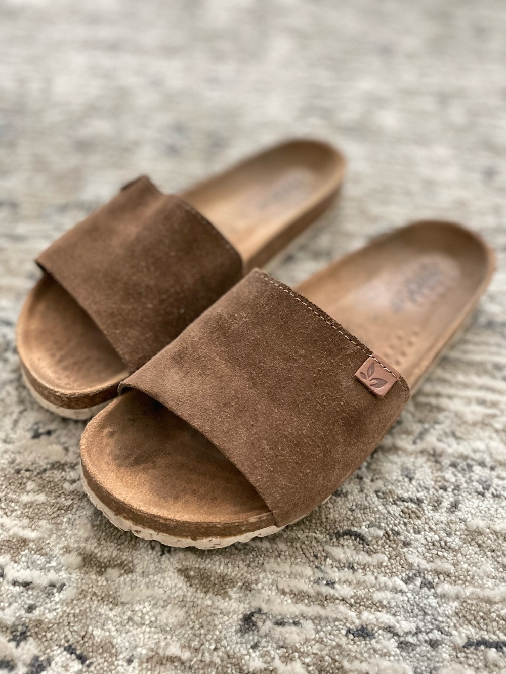Biostep Suede Slide Sandals Size 8 Brown Cork Footbed - Picture 2 of 5